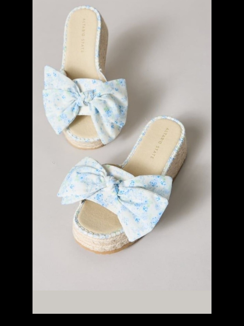 Altar'd State Blue Floral Bow Espadrille Slide Sandals